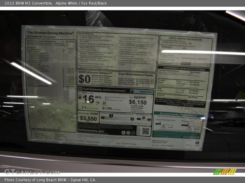  2013 M3 Convertible Window Sticker