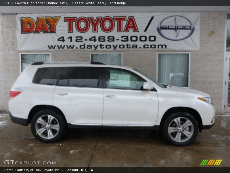 Blizzard White Pearl / Sand Beige 2013 Toyota Highlander Limited 4WD