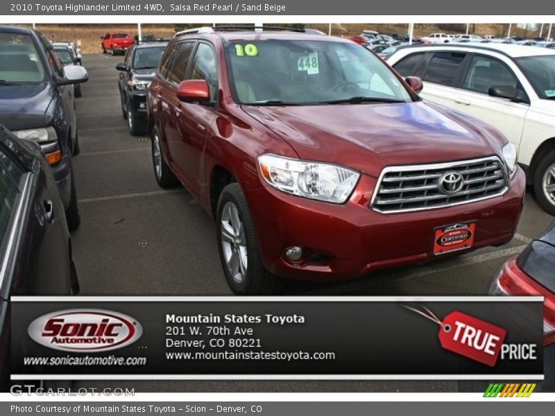 Salsa Red Pearl / Sand Beige 2010 Toyota Highlander Limited 4WD