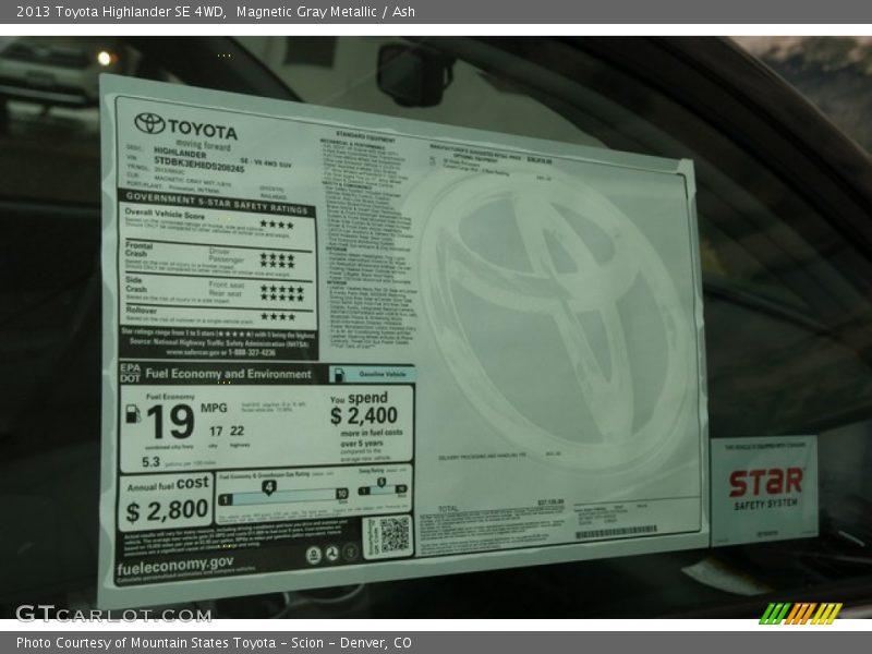 Magnetic Gray Metallic / Ash 2013 Toyota Highlander SE 4WD