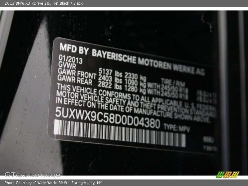 Jet Black / Black 2013 BMW X3 xDrive 28i