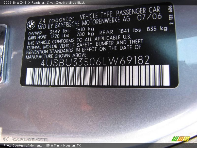 Silver Grey Metallic / Black 2006 BMW Z4 3.0i Roadster