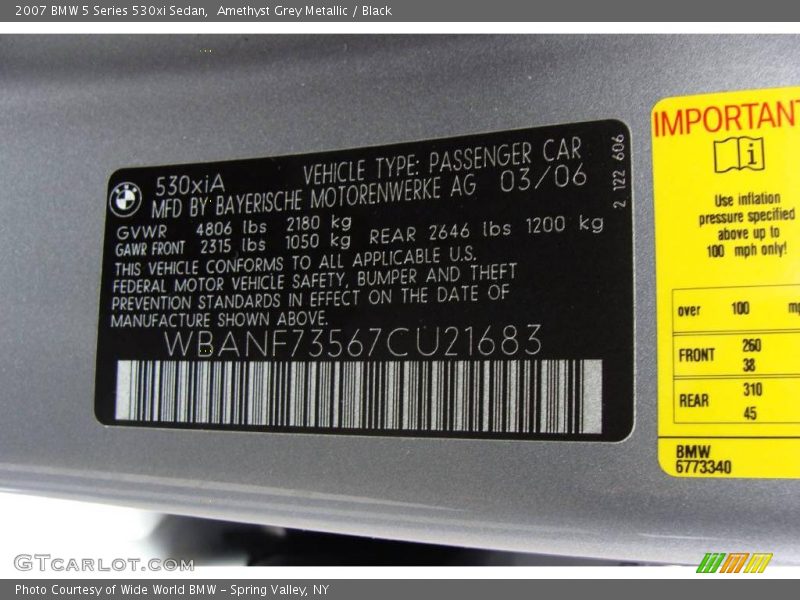 Amethyst Grey Metallic / Black 2007 BMW 5 Series 530xi Sedan