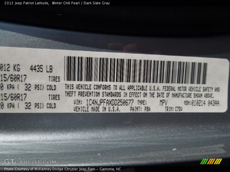 Winter Chill Pearl / Dark Slate Gray 2013 Jeep Patriot Latitude