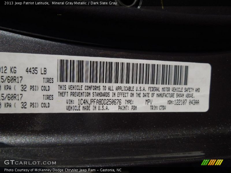 Mineral Gray Metallic / Dark Slate Gray 2013 Jeep Patriot Latitude
