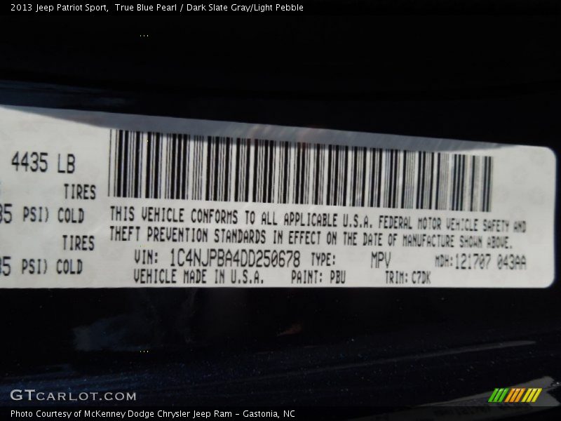 True Blue Pearl / Dark Slate Gray/Light Pebble 2013 Jeep Patriot Sport