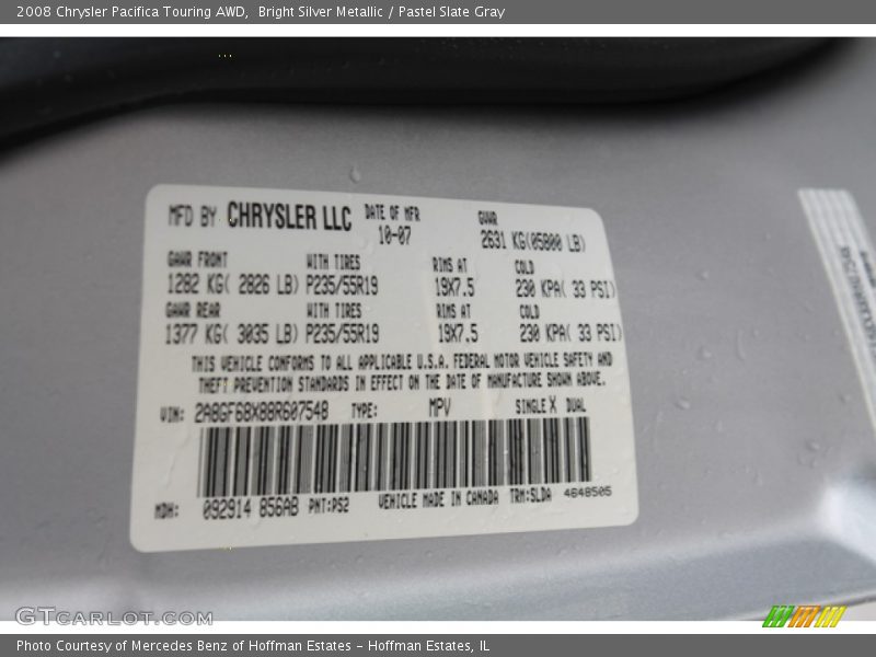Bright Silver Metallic / Pastel Slate Gray 2008 Chrysler Pacifica Touring AWD