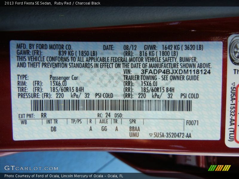 Ruby Red / Charcoal Black 2013 Ford Fiesta SE Sedan