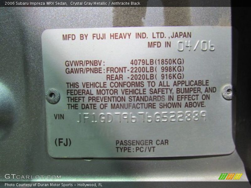 Crystal Gray Metallic / Anthracite Black 2006 Subaru Impreza WRX Sedan