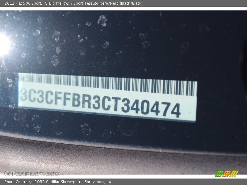 Giallo (Yellow) / Sport Tessuto Nero/Nero (Black/Black) 2012 Fiat 500 Sport