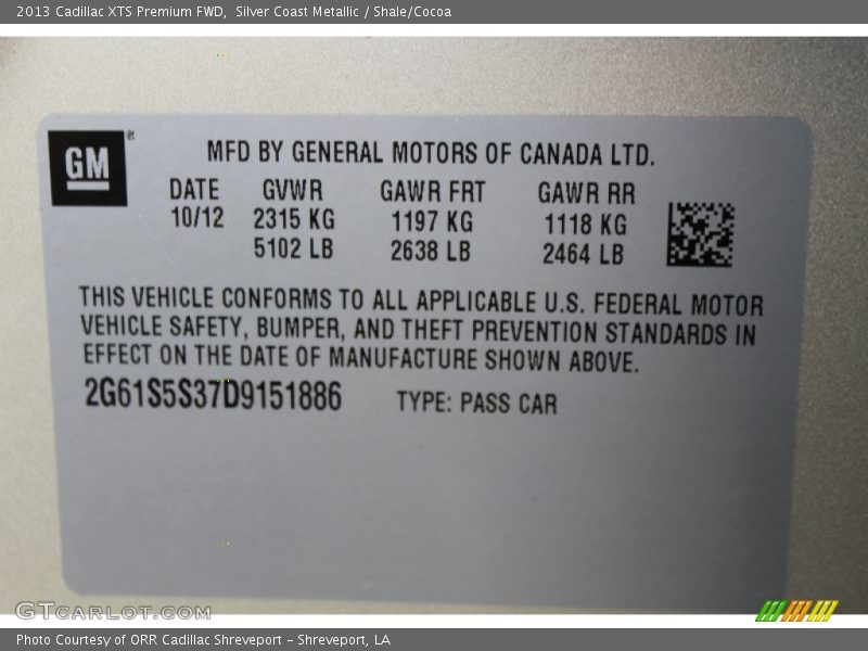 Silver Coast Metallic / Shale/Cocoa 2013 Cadillac XTS Premium FWD