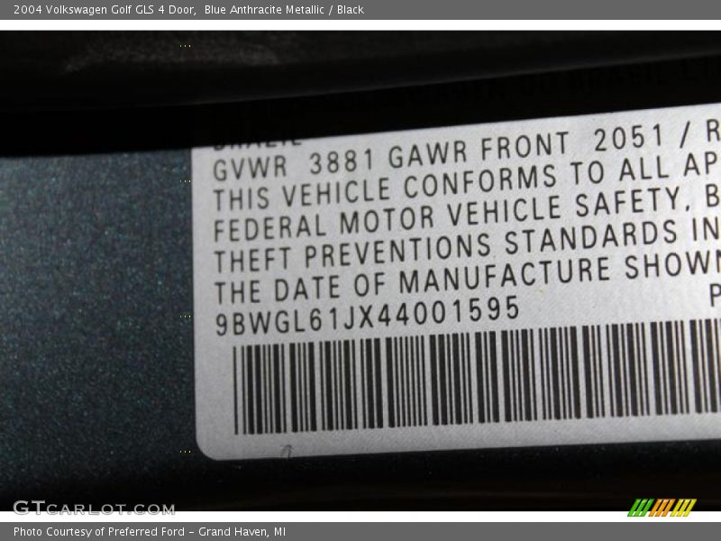Blue Anthracite Metallic / Black 2004 Volkswagen Golf GLS 4 Door