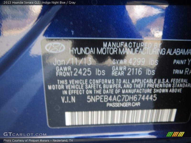 Indigo Night Blue / Gray 2013 Hyundai Sonata GLS