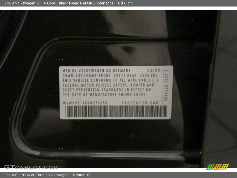 Black Magic Metallic / Interlagos Plaid Cloth 2008 Volkswagen GTI 4 Door