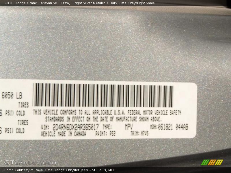 Bright Silver Metallic / Dark Slate Gray/Light Shale 2010 Dodge Grand Caravan SXT Crew