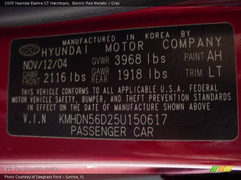 Electric Red Metallic / Gray 2005 Hyundai Elantra GT Hatchback