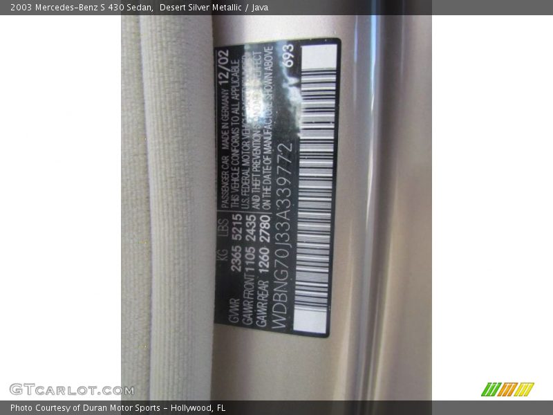 Desert Silver Metallic / Java 2003 Mercedes-Benz S 430 Sedan
