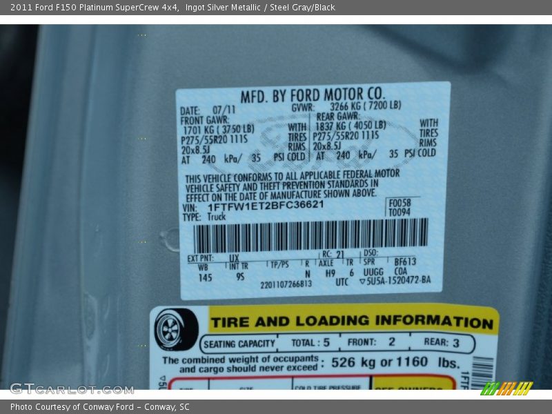 Ingot Silver Metallic / Steel Gray/Black 2011 Ford F150 Platinum SuperCrew 4x4
