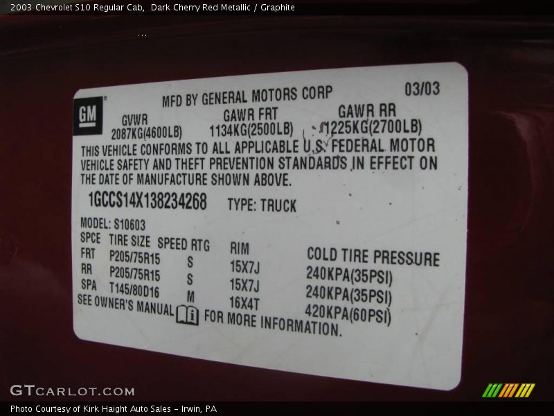 Dark Cherry Red Metallic / Graphite 2003 Chevrolet S10 Regular Cab