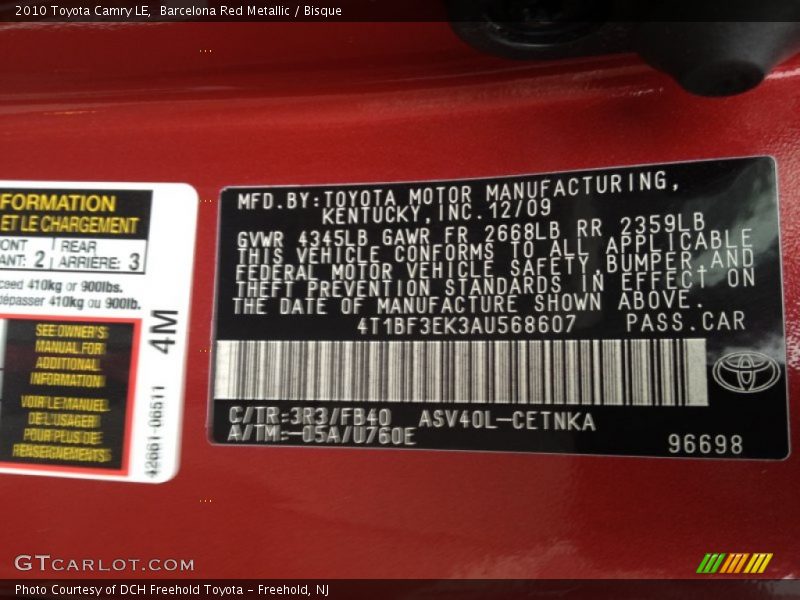 Barcelona Red Metallic / Bisque 2010 Toyota Camry LE