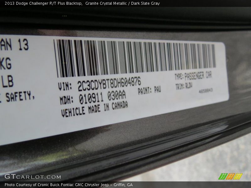 Granite Crystal Metallic / Dark Slate Gray 2013 Dodge Challenger R/T Plus Blacktop