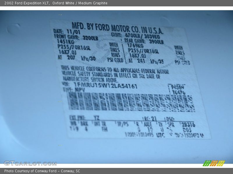 Oxford White / Medium Graphite 2002 Ford Expedition XLT