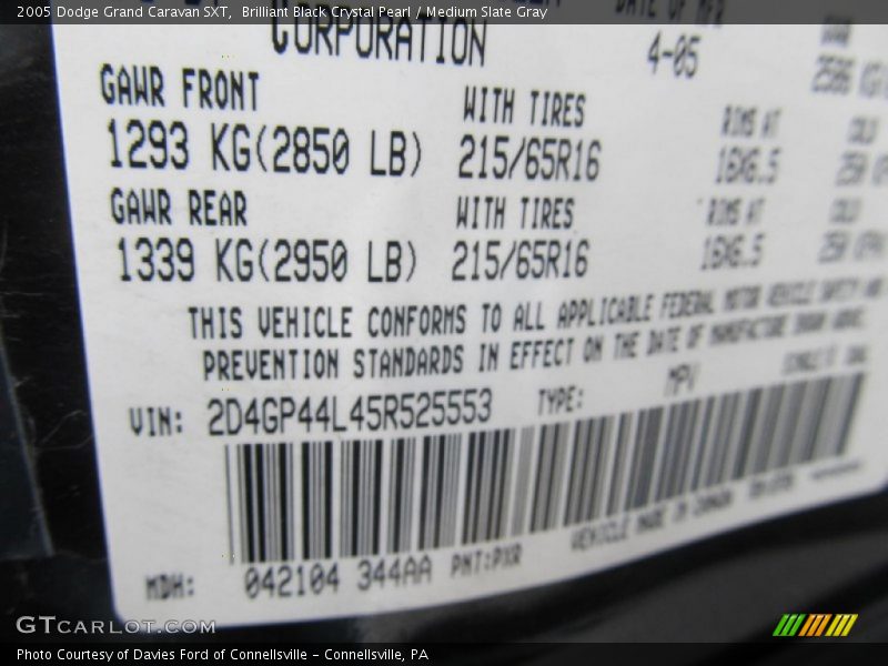 Brilliant Black Crystal Pearl / Medium Slate Gray 2005 Dodge Grand Caravan SXT