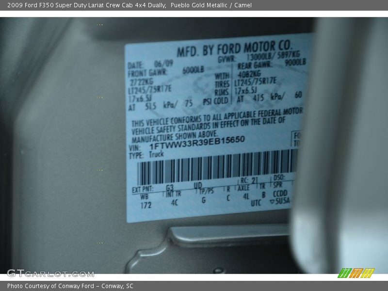 Pueblo Gold Metallic / Camel 2009 Ford F350 Super Duty Lariat Crew Cab 4x4 Dually