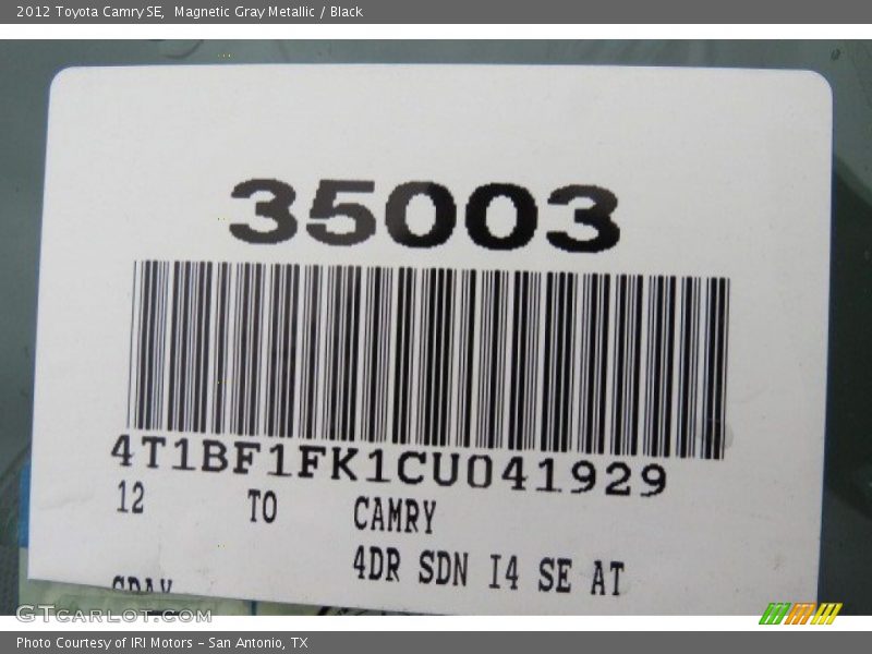 Magnetic Gray Metallic / Black 2012 Toyota Camry SE