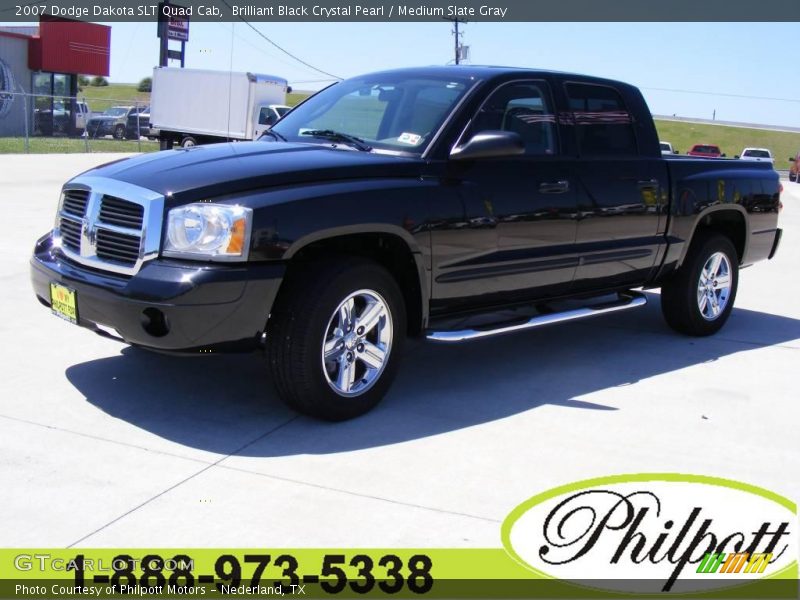 Brilliant Black Crystal Pearl / Medium Slate Gray 2007 Dodge Dakota SLT Quad Cab