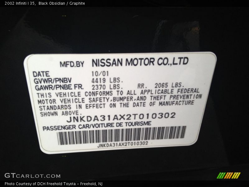 Black Obsidian / Graphite 2002 Infiniti I 35