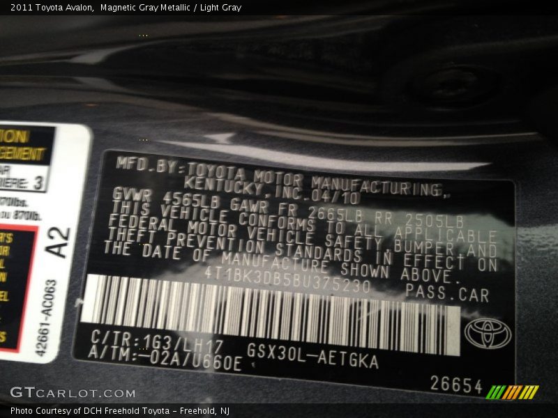 Magnetic Gray Metallic / Light Gray 2011 Toyota Avalon
