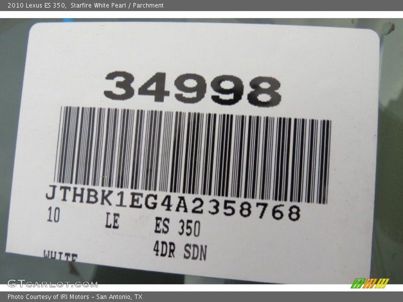 Starfire White Pearl / Parchment 2010 Lexus ES 350