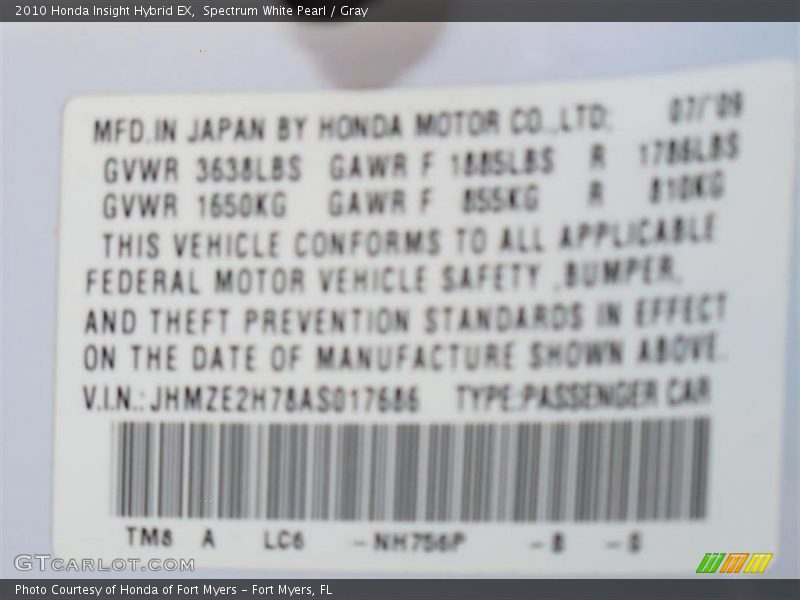Spectrum White Pearl / Gray 2010 Honda Insight Hybrid EX
