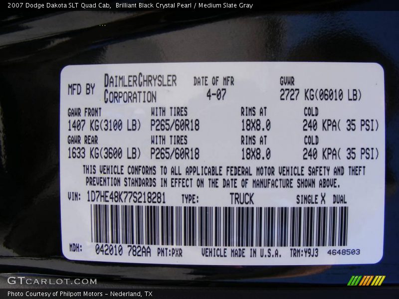 Brilliant Black Crystal Pearl / Medium Slate Gray 2007 Dodge Dakota SLT Quad Cab