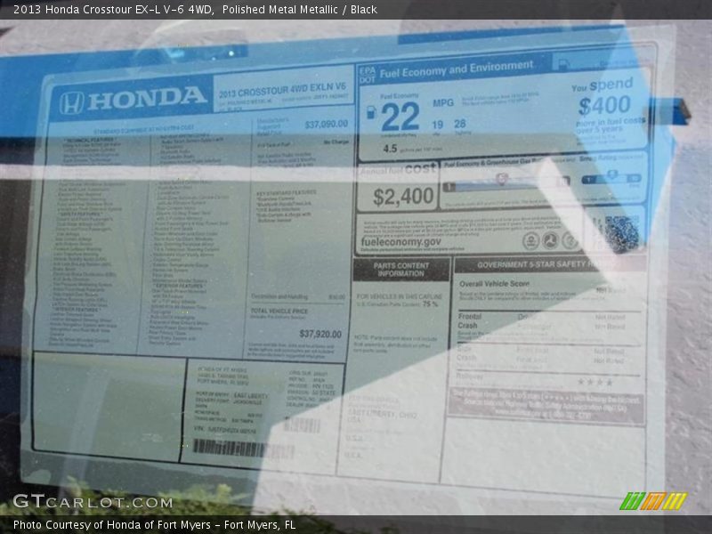  2013 Crosstour EX-L V-6 4WD Window Sticker