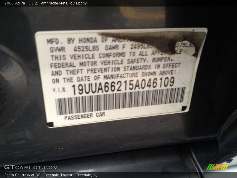 Anthracite Metallic / Ebony 2005 Acura TL 3.2