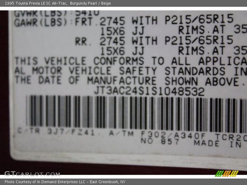 1995 Previa LE SC All-Trac Burgundy Pearl Color Code 3J7