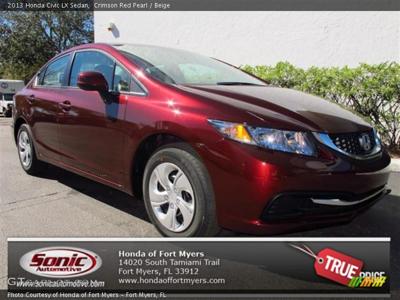 Crimson Red Pearl / Beige 2013 Honda Civic LX Sedan