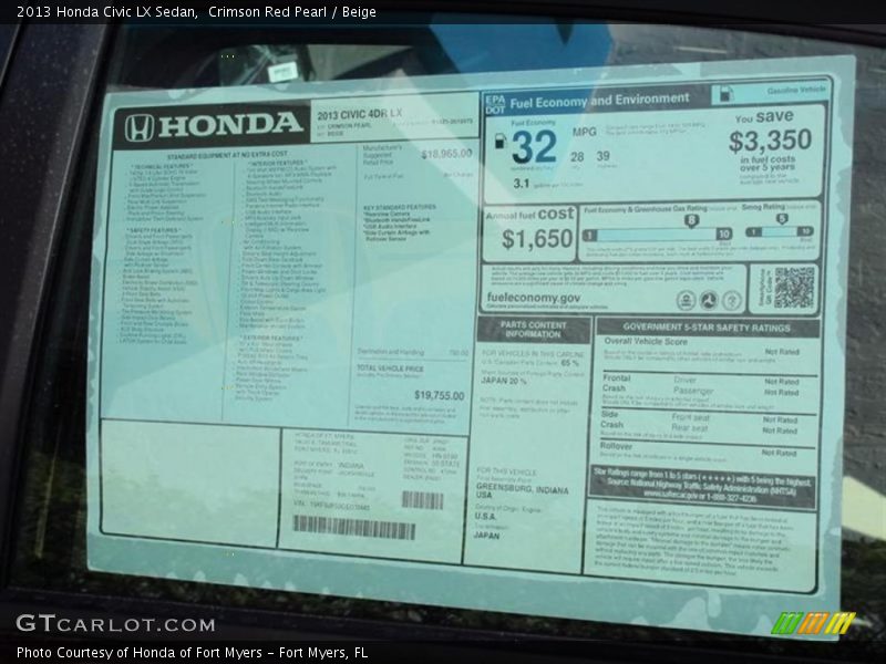 Crimson Red Pearl / Beige 2013 Honda Civic LX Sedan