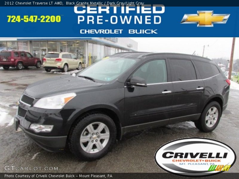 Black Granite Metallic / Dark Gray/Light Gray 2012 Chevrolet Traverse LT AWD