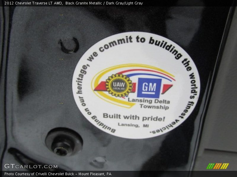 Black Granite Metallic / Dark Gray/Light Gray 2012 Chevrolet Traverse LT AWD