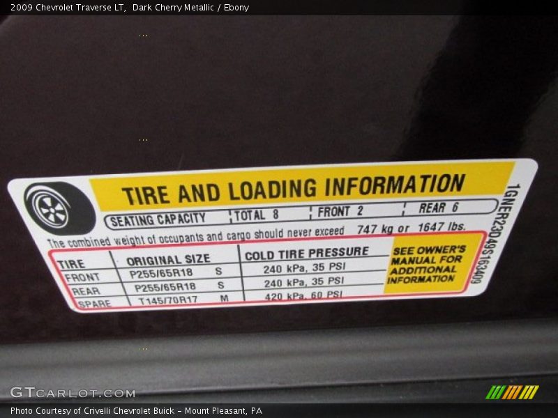 Dark Cherry Metallic / Ebony 2009 Chevrolet Traverse LT