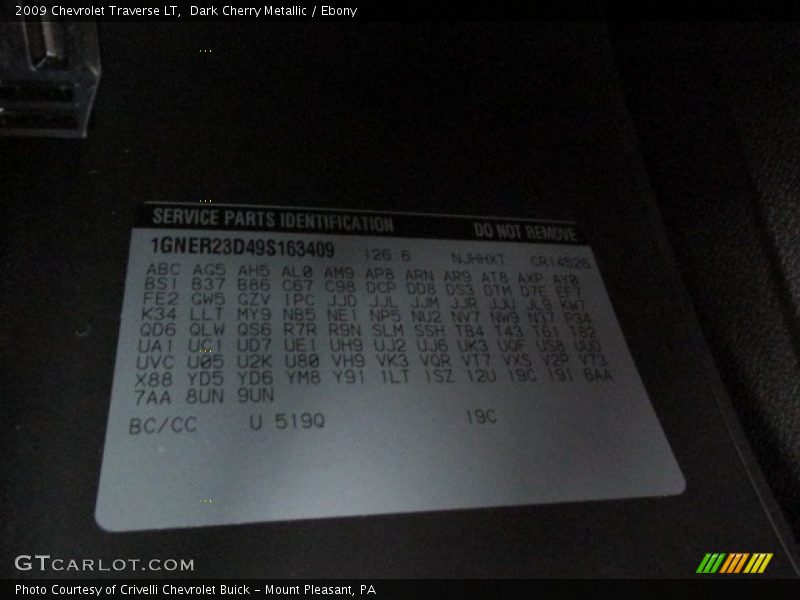 2009 Traverse LT Dark Cherry Metallic Color Code 519Q