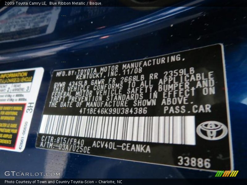 Blue Ribbon Metallic / Bisque 2009 Toyota Camry LE