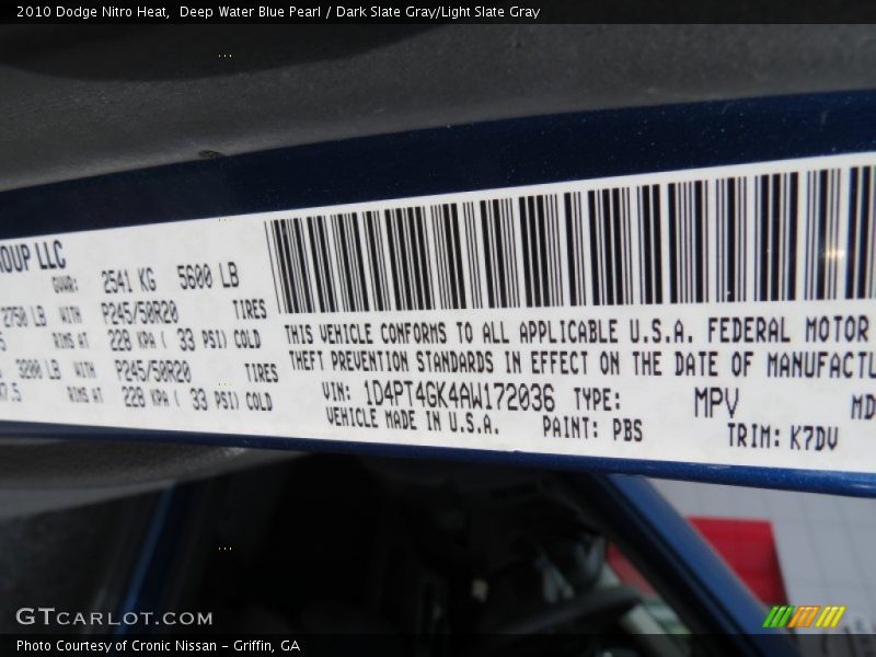 2010 Nitro Heat Deep Water Blue Pearl Color Code PBS