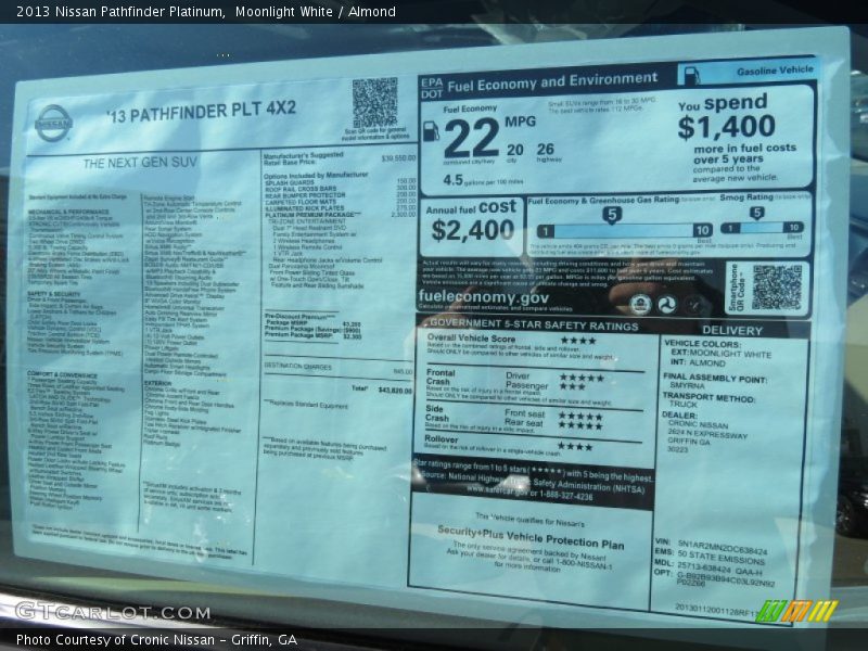  2013 Pathfinder Platinum Window Sticker