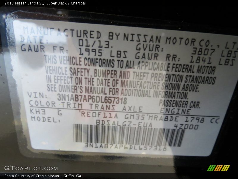 Super Black / Charcoal 2013 Nissan Sentra SL