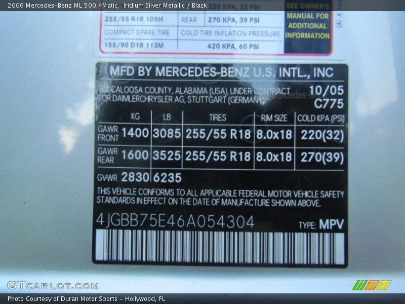 Iridium Silver Metallic / Black 2006 Mercedes-Benz ML 500 4Matic
