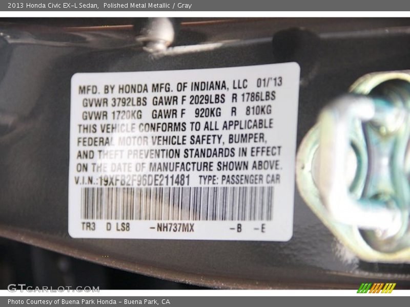 Polished Metal Metallic / Gray 2013 Honda Civic EX-L Sedan